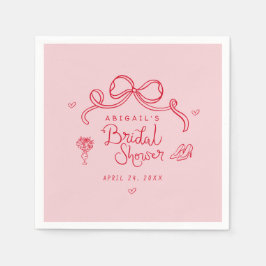 Rosa Retrohandgezeichnetes weißes Brautparty Serviette