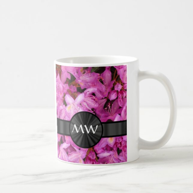 Rosa Rhododendron Blume Monogramm Kaffeetasse (Rechts)