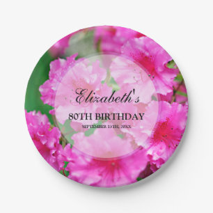Rosa Rhododendron-Blumen-80. Geburtstag Pappteller