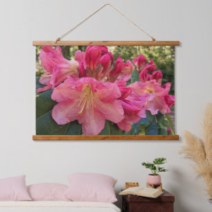 Rosa Rhododendronblüten Floral Wandteppich Mit Holzrahmen