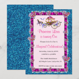 Rosa Ribbon Blue Glitzer Royal Princess Birthday Einladung