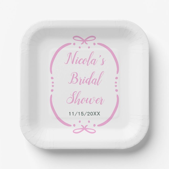 Rosa Ribbon-Brautparty Pappteller (Vorderseite)