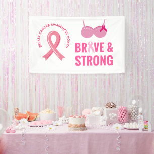 Rosa Ribbon Brust Bewusstsein tapfer und stark Banner