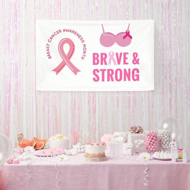 Rosa Ribbon Brust Bewusstsein tapfer und stark  Banner (Party)