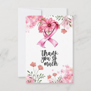 Rosa Ribbon Brustkrebs Bewusstsein mit Blume Dankeskarte