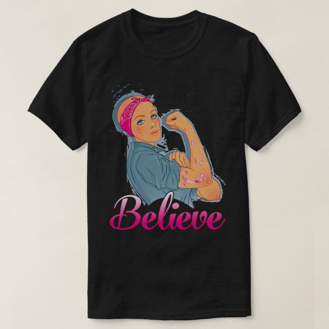 Rosa-Ribbon Brustkrebs-Bewusstsein Unterstützung W T-Shirt (Design vorne)
