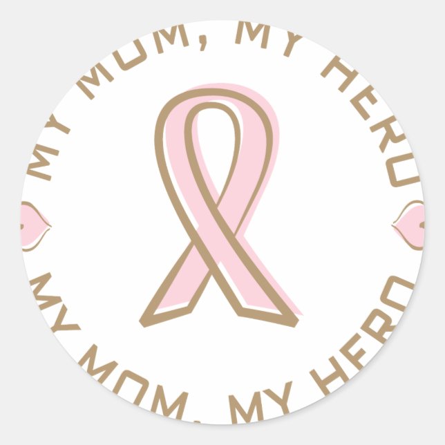 Rosa Ribbon Brustkrebs Meine Mama mein Held Runder Aufkleber (Vorderseite)