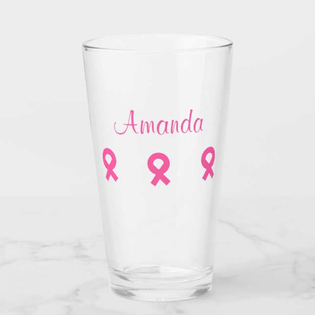 Rosa Ribbon Brustkrebs (Name) 4Amanda Glas (Vorderseite)