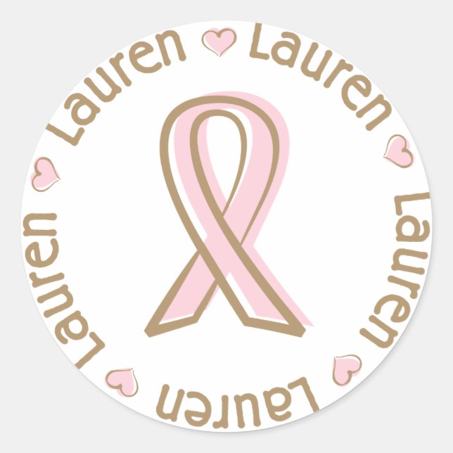 Rosa Ribbon Brustkrebs Name Lauren Runder Aufkleber (Vorderseite)
