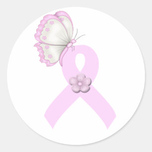 Rosa Ribbon Butterfly Runder Aufkleber