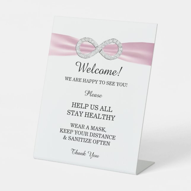 Rosa Ribbon Diamant Unendlichkeit Hochzeitssicherh Sockelschild (Vorderseite)
