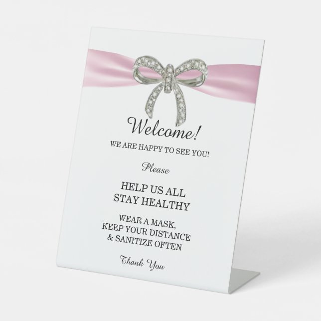Rosa Ribbon Diamantbow Hochzeitssicherheit Sockelschild (Vorderseite)