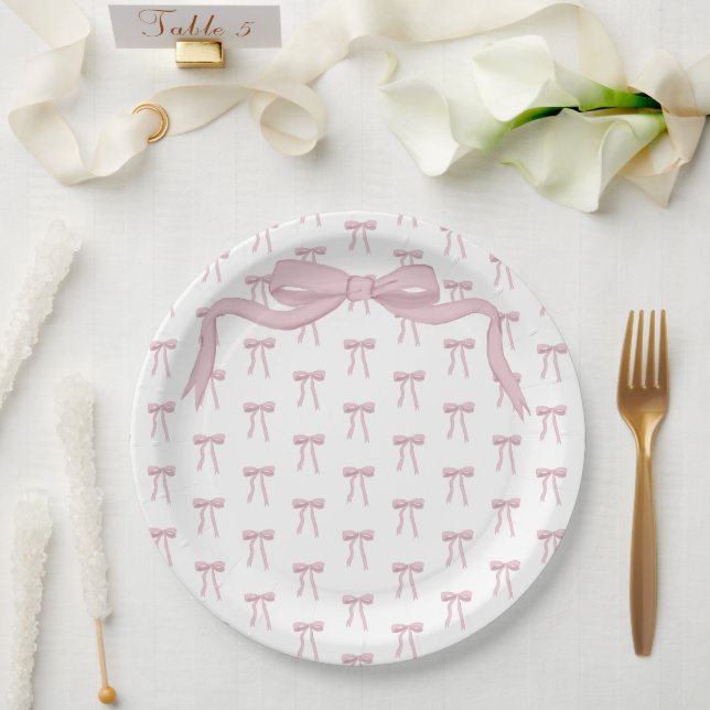 Rosa Ribbon Elegant Babydusche Pappteller (Hochzeit)