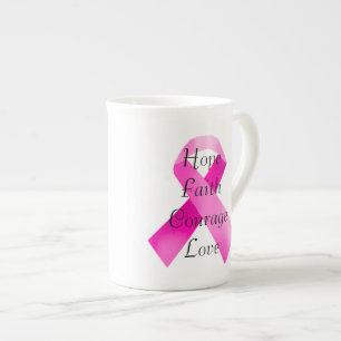 Rosa Ribbon Faith Knochen China Tasse