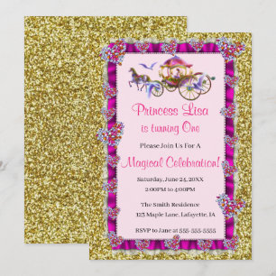 Rosa Ribbon Gold Glitzer Royal Princess Geburtstag Einladung