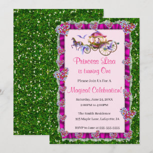 Rosa Ribbon Green Glitzer Royal Princess Birthday Einladung