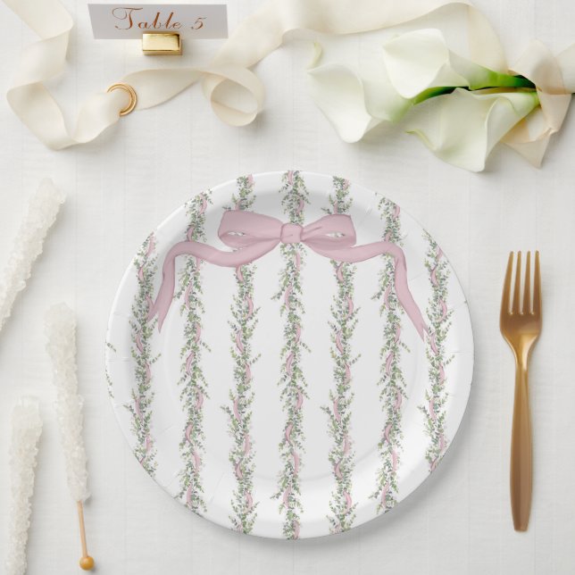 Rosa Ribbon Grüne Elegant Babydusche Pappteller (Hochzeit)