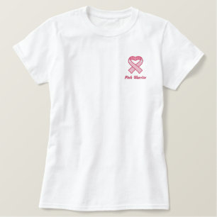 Rosa Ribbon Herz besticktes Shirt