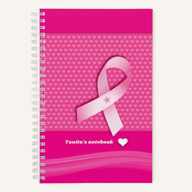 Rosa Ribbon Herz Brustkrebs Aufklärungsblatt Notizbuch (Vorderseite)