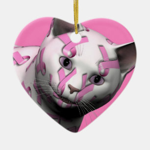Rosa Ribbon-Katze Keramik Ornament