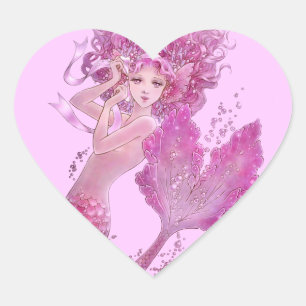 Rosa Ribbon Mermaid Herzsticker Herz-Aufkleber