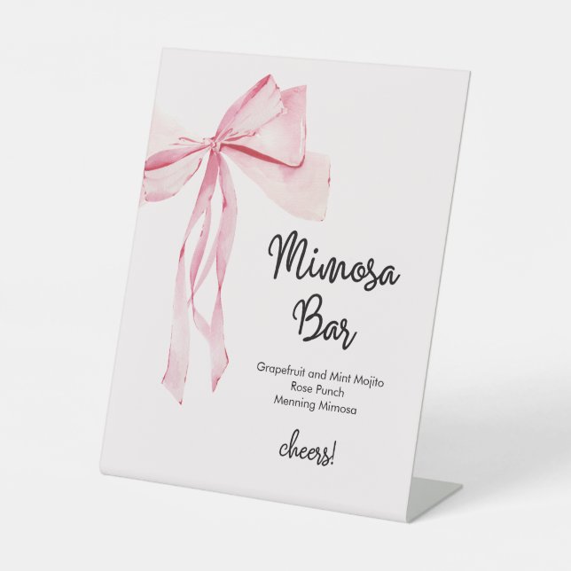 Rosa Ribbon Mimosa Bar Brautparty Sockelschild (Vorderseite)
