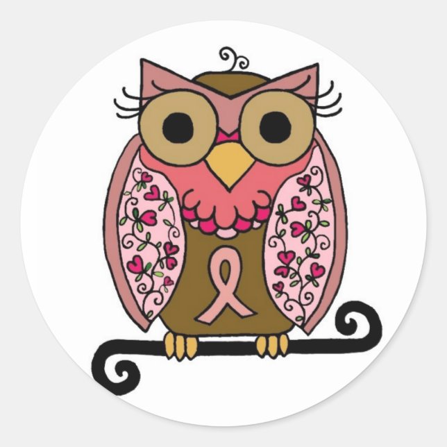 Rosa Ribbon Owl Runder Aufkleber (Vorderseite)