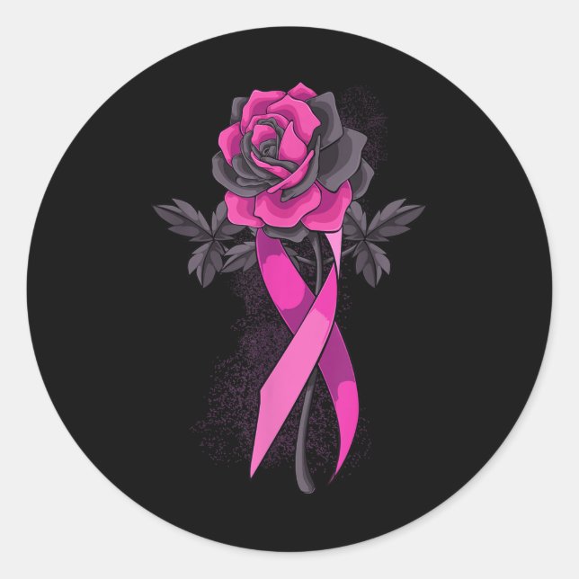 Rosa Ribbon Rose Brustkrebs Bewusstseinsüberleben Runder Aufkleber (Vorderseite)
