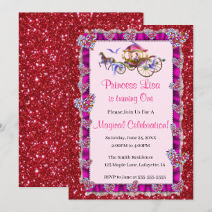 Rosa Ribbon Roter Glitzer Royal Princess Birthday Einladung