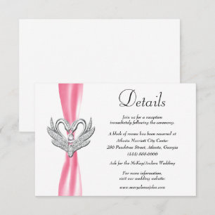 Rosa Ribbon Silberschwäne Hochzeitdetails Begleitkarte