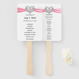 Rosa Ribbon Silver Swan Wedding Program Fans Fächer