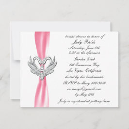 Rosa Ribbon Silver Swans Bridal Dusche Einladung