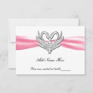 Rosa Ribbon Silver Swans Table Platzkarte