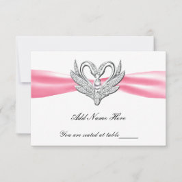 Rosa Ribbon Silver Swans Table Platzkarte