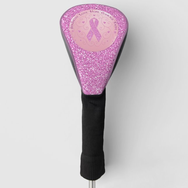 Rosa Ribbon Sparkle Golf Headcover (Vorderseite)