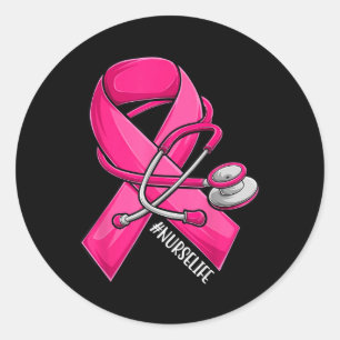Rosa Ribbon Stethoskop Nurse Life Brustkrebs A Runder Aufkleber