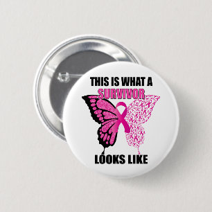 Rosa Ribbon Survivor Butterfly Brustkrebs Button