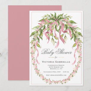 Rosa Ribbons Blumenreath Elegant Baby Showroom Inv Einladung