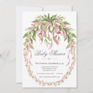Rosa Ribbons Blumenreath Elegant Babydusche Einladung