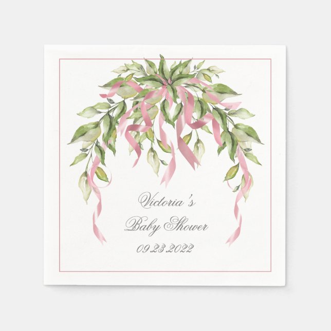 Rosa Ribbons Elegante Personalisierte Babydusche Serviette (Vorderseite)