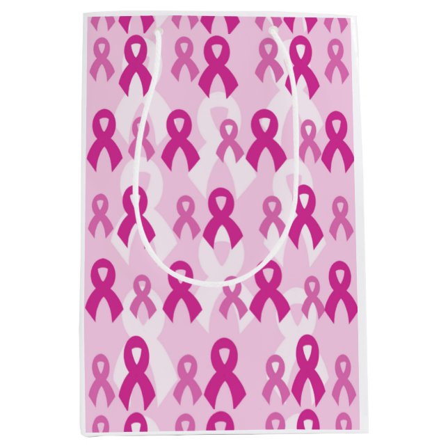 Rosa Ribbons/Licht...Brustkrebs Mittlere Geschenktüte (Vorderseite)