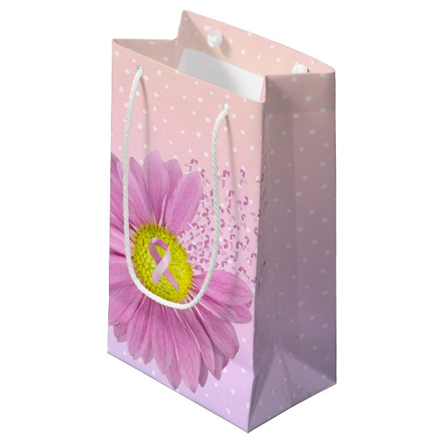 Rosa Ribbons und Daisy auf Polka-Punkten Kleine Geschenktüte (Vorderseite Schrägansicht)