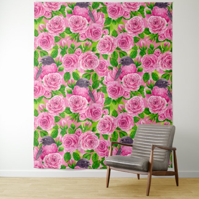 Rosa Robin und Rose Wandteppich (Beispiel)