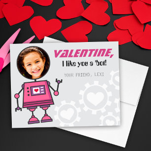Rosa Robot Valentinstag Mädchen Foto Klassenzimmer Feiertagskarte