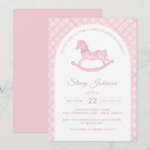 Rosa Rocking Horse Girl Babydusche Einladung