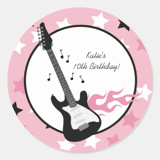 ROSA ROCKSTAR-GITARRE 3" Bevorzugungs-Aufkleber Runder Aufkleber (Vorderseite)