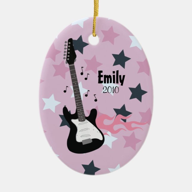 ROSA ROCKSTAR-GITARRE Weihnachtsverzierung Keramik Ornament (Vorne)
