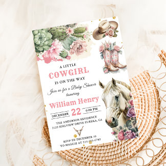 Rosa Rodeo Western Cowgirl Kinderdusche Einladung