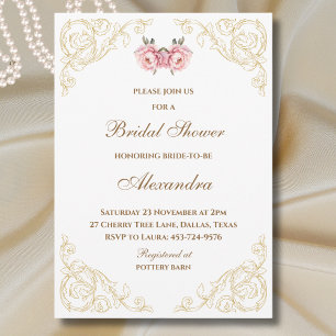 Rosa Rokoko Vintag Peony Brautparty Einladung