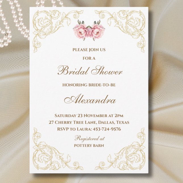 Rosa Rokoko Vintag Peony Brautparty Einladung (Von Creator hochgeladen)